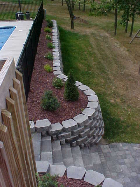 steps and wall around pool